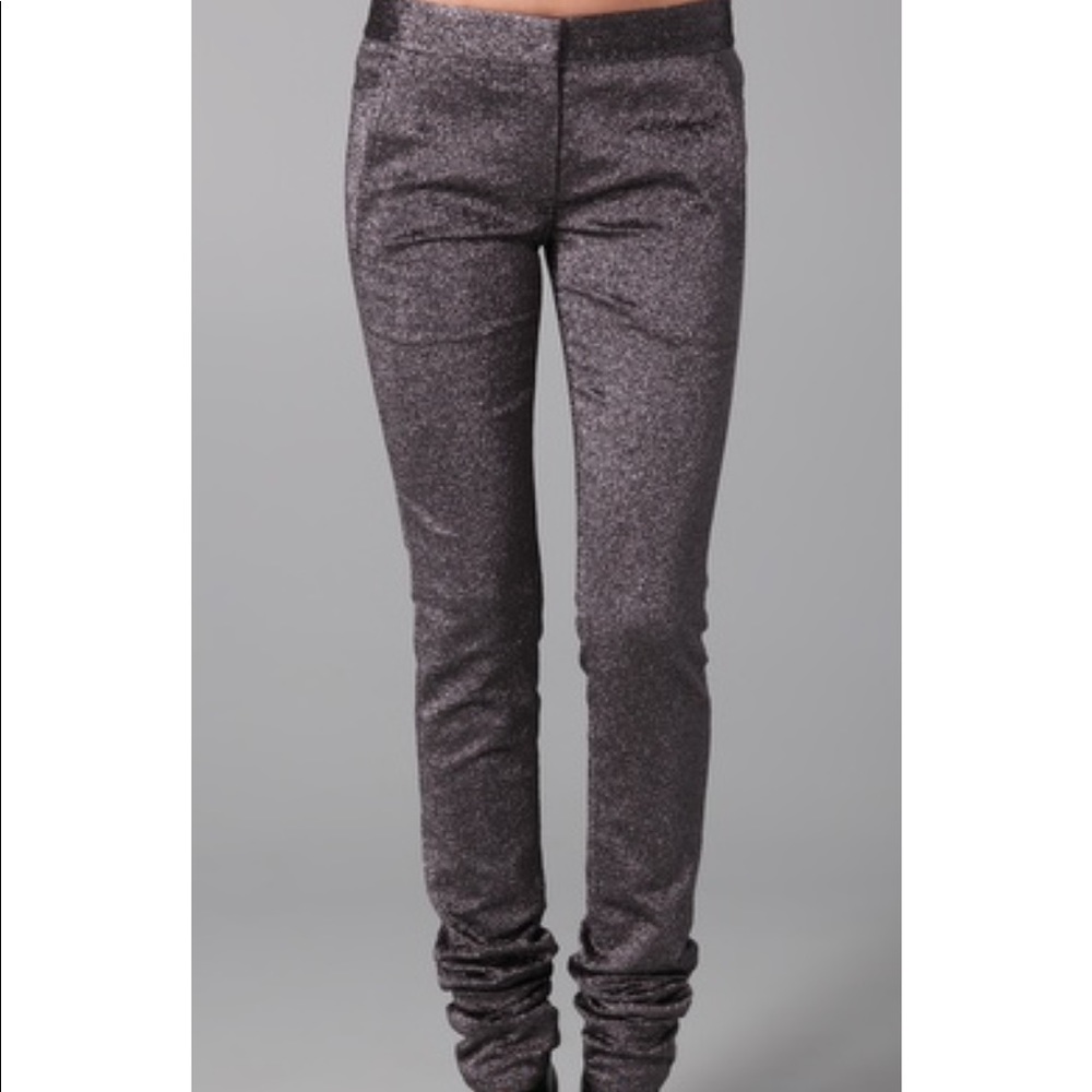 ALEXANDER WANG Glitter Drainpipe Silver Metallic Skinny Pants Trousers Size 0